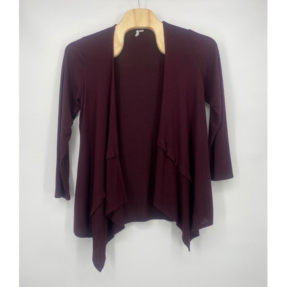 ELLE Cardigan XL Burgundy Open Front Flounce Hem Excellent